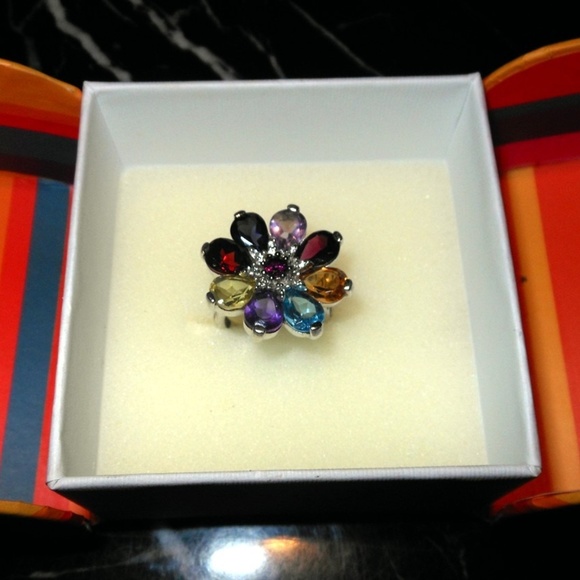 Evine Spinner Sterling Silver Women Flower Ring Mu - Picture 1 of 8